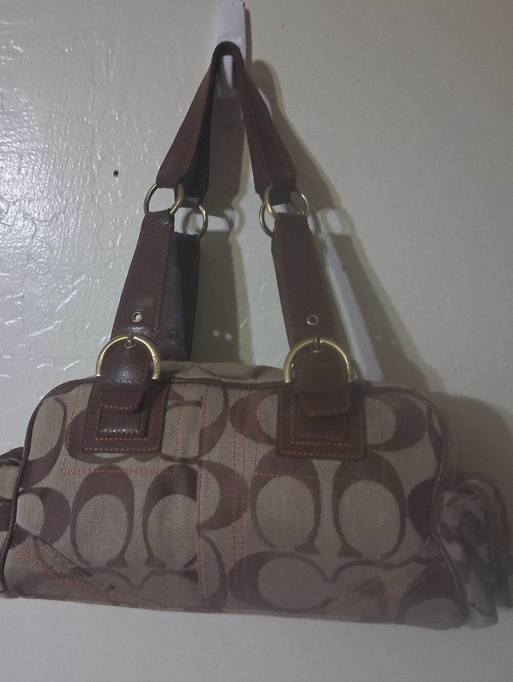 Coach Signature Canvas Shoulder Bag in Brown and Tan